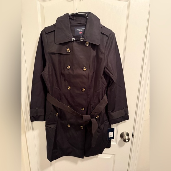 London Fog Jackets & Blazers - London Fog Women's Black Double Breasted Trench Coat with Hood - Size L